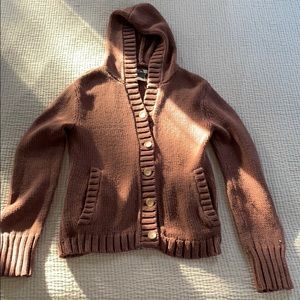 REI button-down sweater with hood.